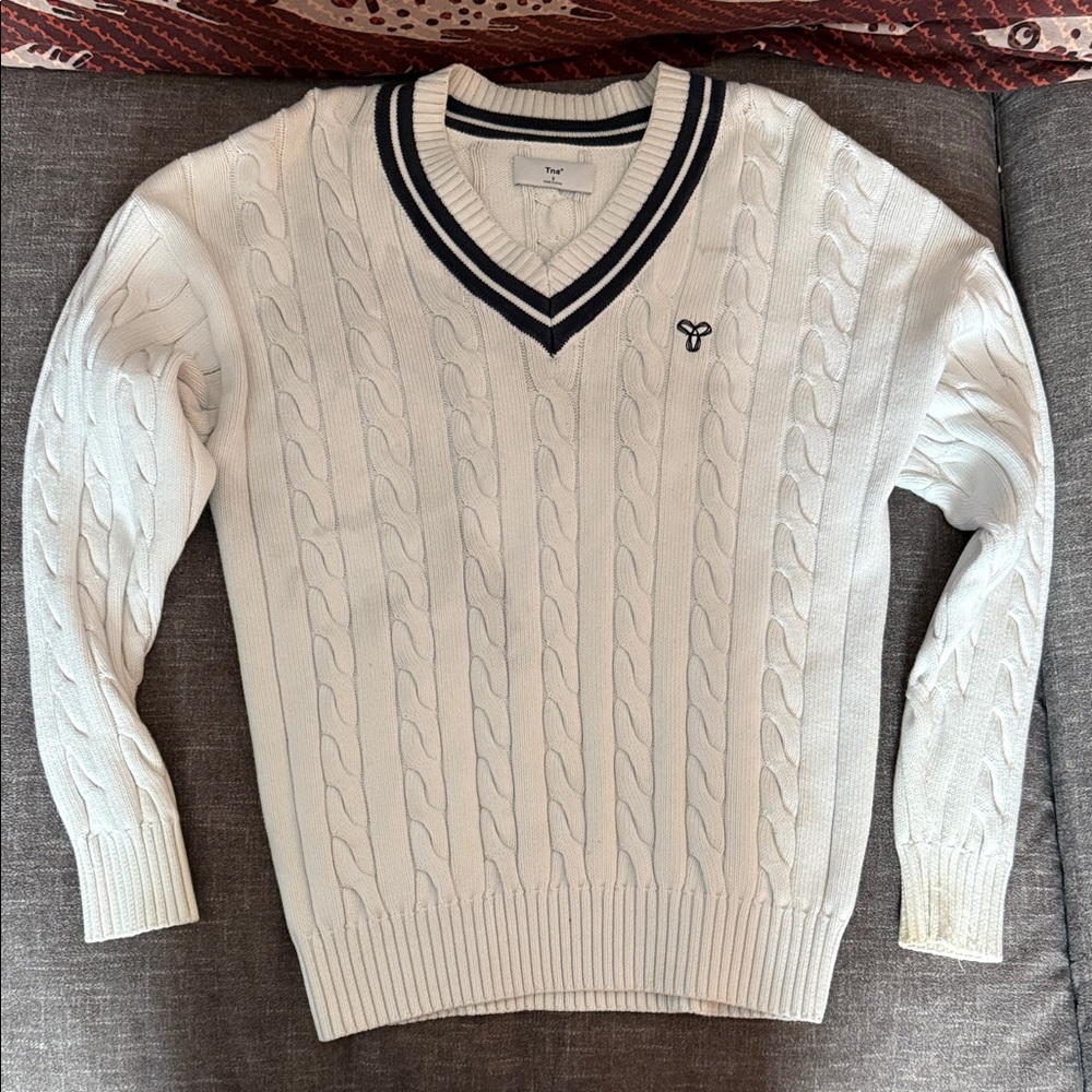 Aritzia TNA White Cable Knit Sweater